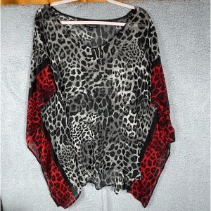 Sheer Red Black Leopard Print Lane Bryant Top